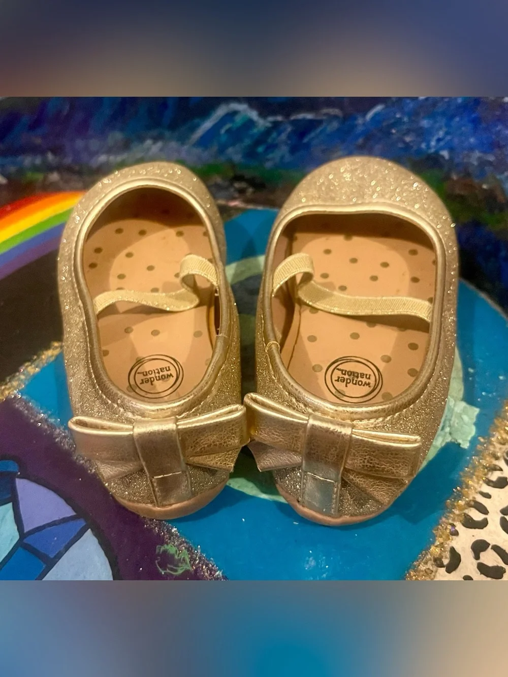 wonder nation Gold Glitter Mary Jane Flats with Bow Toddler Size 4